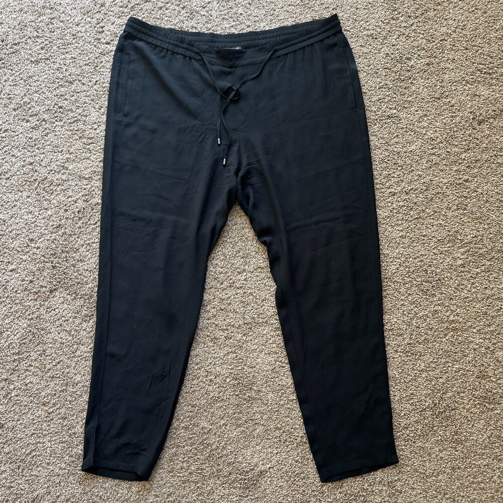 Eileen Fisher Silk‎ Georgette Crepe Drawstring Straight Pants Black Size Large